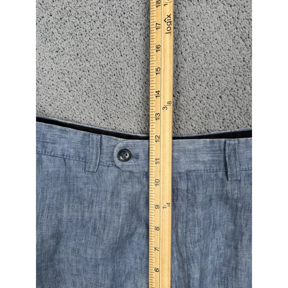Hiltl Pants Mens 34x38 (FITS 34x31) Blue Linen Trousers Dress Flat Front Cuffed